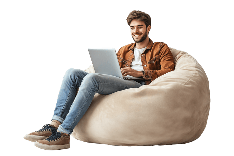 Person with laptop on beanbag